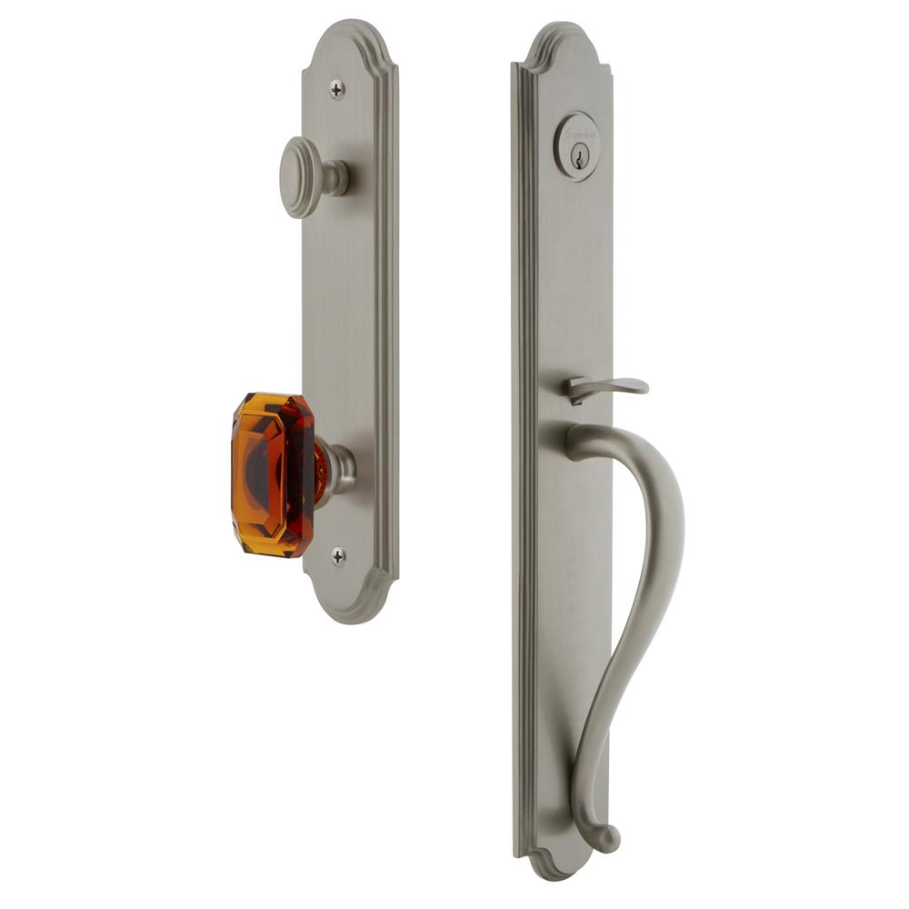 Grandeur by Nostalgic Warehouse ARCSGRBCA Arc One-Piece Handleset with S Grip and Baguette Amber Knob in Satin Nickel